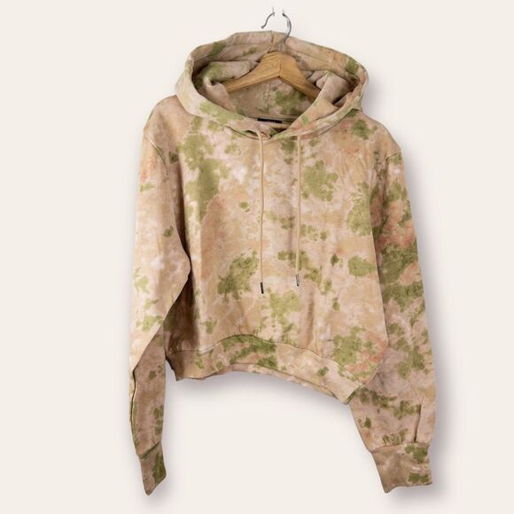 AFRM Womens Size XL Blush Olive Tie Dye Cropped Hoodie NEW Streetwear Casual - Picture 2 of 11